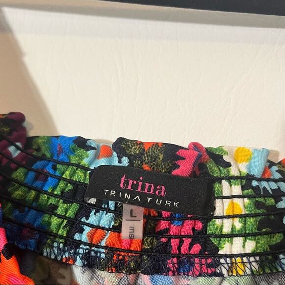 Trina Turk Multi Color Floral Off Shoulder Tunic/Dress Size Large - Picture 8 of 9